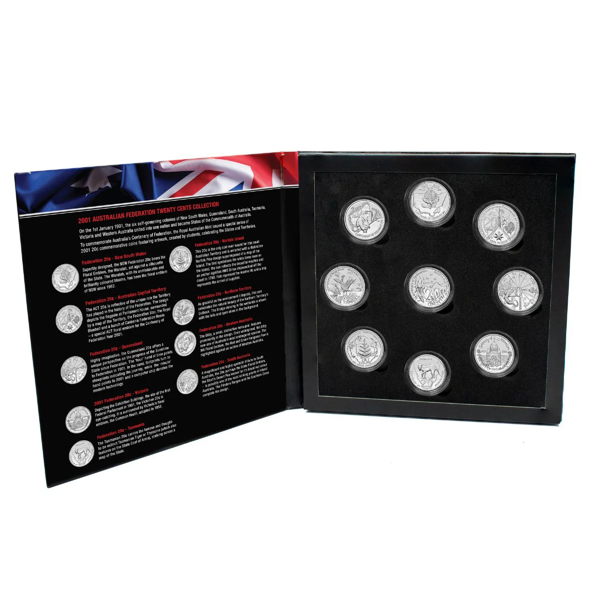 Australia Federation Centenary 2001 20c & 50c States & Territories Uncirculated 19-Coin Portfolio - Image 5