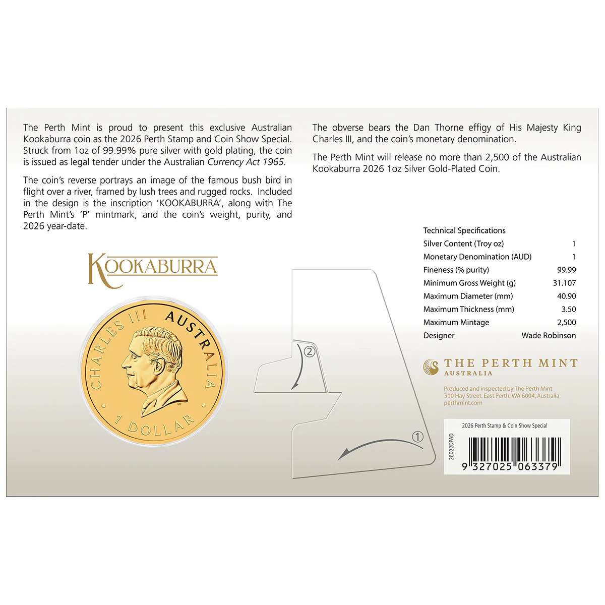 Australia Perth Stamp & Coin Show 2026 $1 Kookaburra Gold-plated 1oz Silver Uncirculated Coin - Image 4
