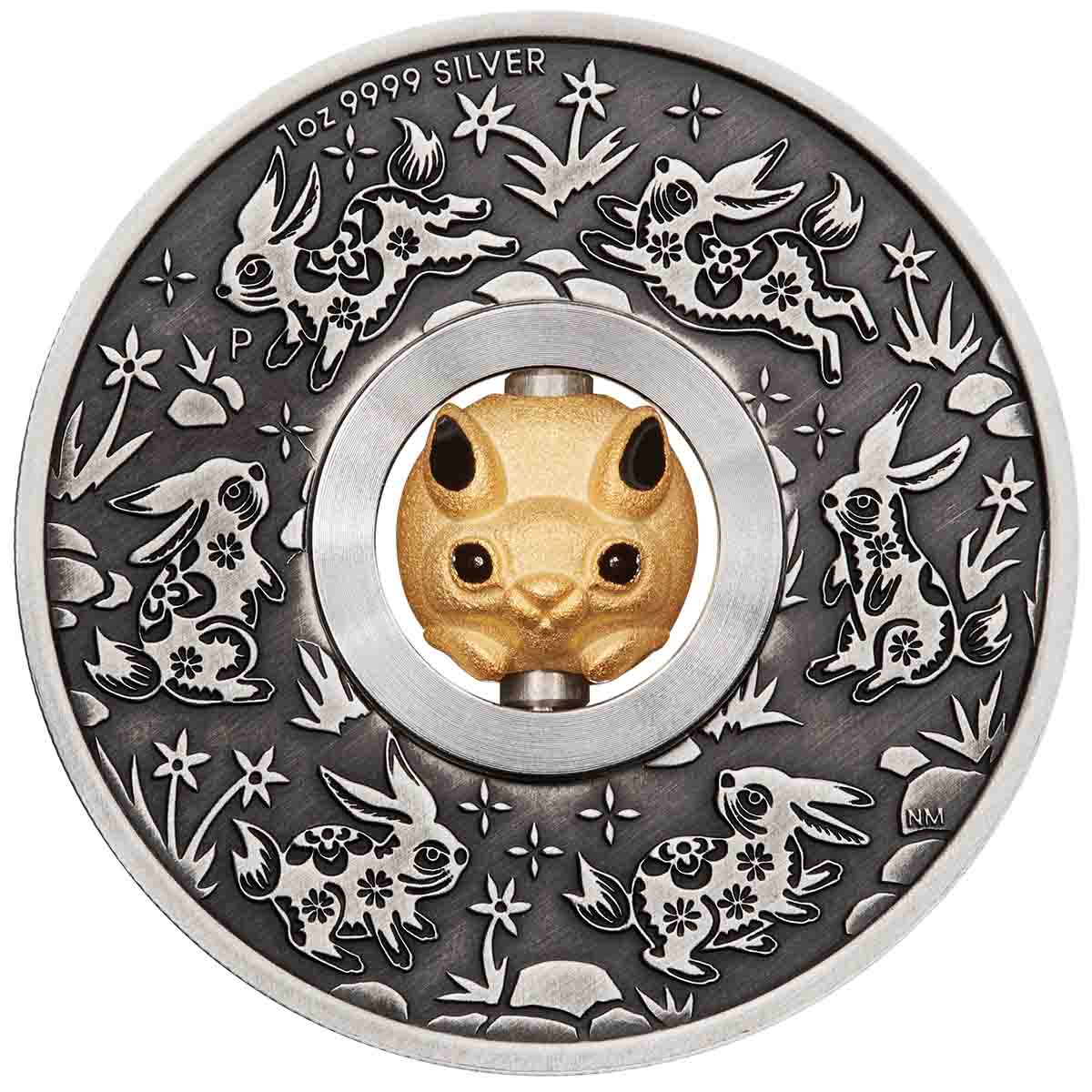 Lunar Year of the Rabbit Rotating Charm 2023 $1 1oz Silver Antiqued Coin - Image 3